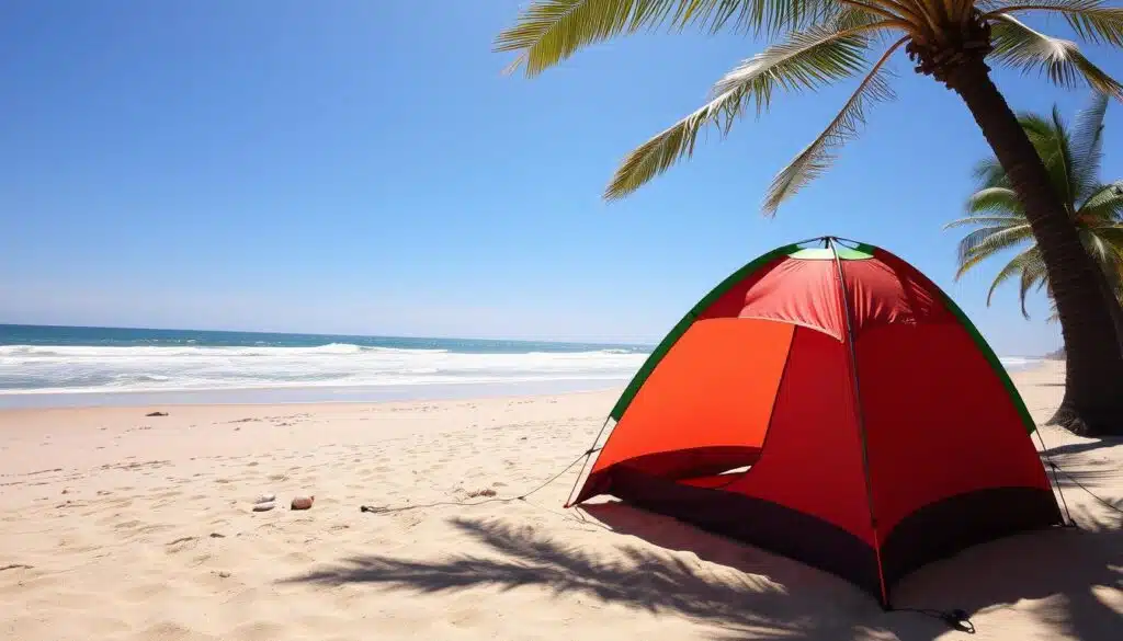 setting up beach tent